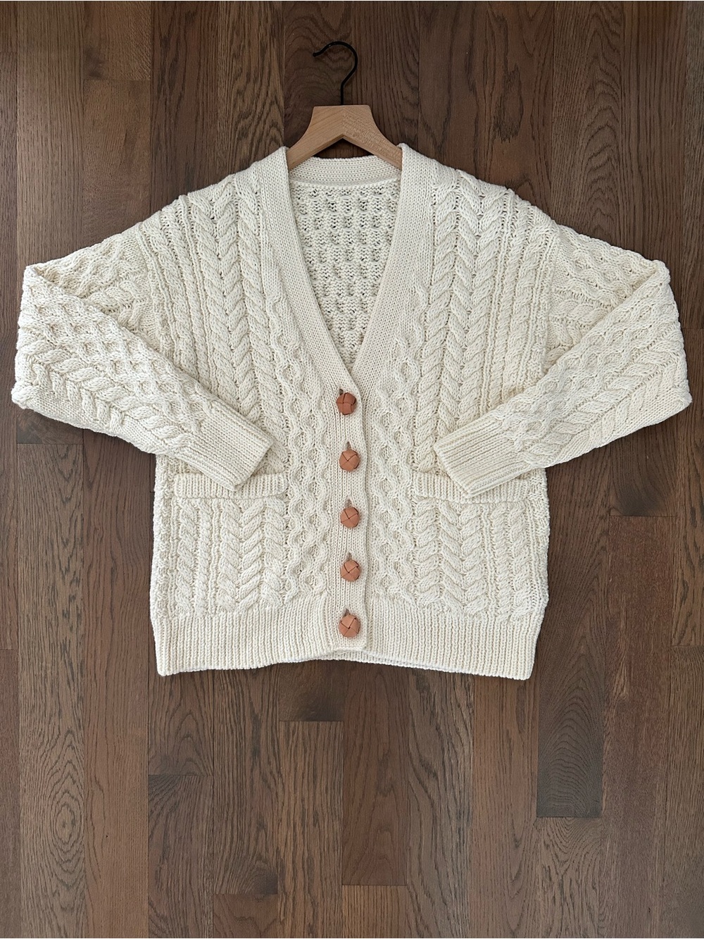 Four Objects Aran Superfine Merino Wool Cable Knit Cardigan Sweater Cream 1 / XS